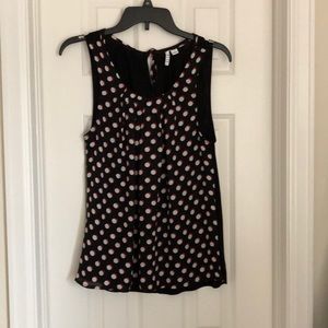 Size small black, white and red polkadot top